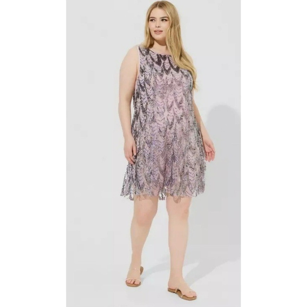 Torrid Pink Iridescent Sequin Mesh Sleeveless Shift Dress Plus Size 0 L XL